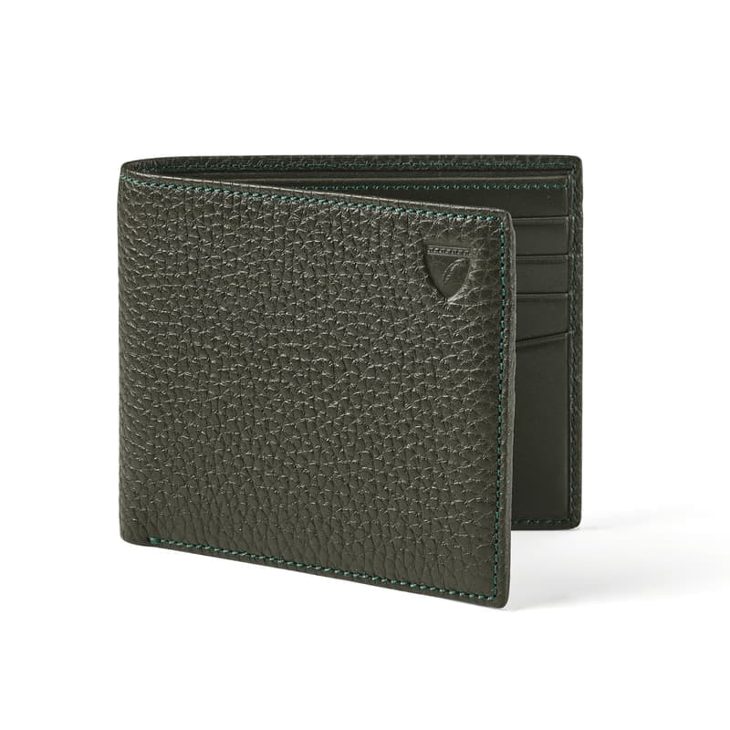 Aspinal of London 8 Card Billfold Wallet in Forest Green Pebble