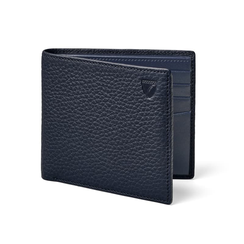 Aspinal of London 8 Card Billfold Wallet in Navy Pebble