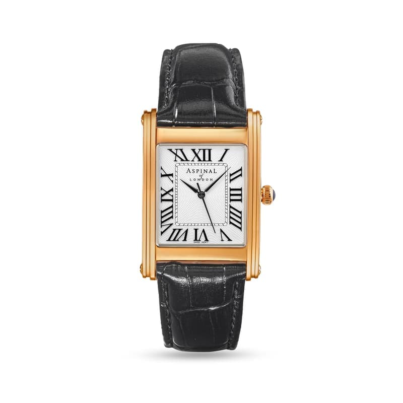 Aspinal of London Mayfair® Classic Watch in Deep Shine Black Croc & 23ct Gold Plated