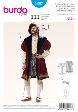Renaissance jasje (maat 48-60) Burda 6887 - Patronen - multi