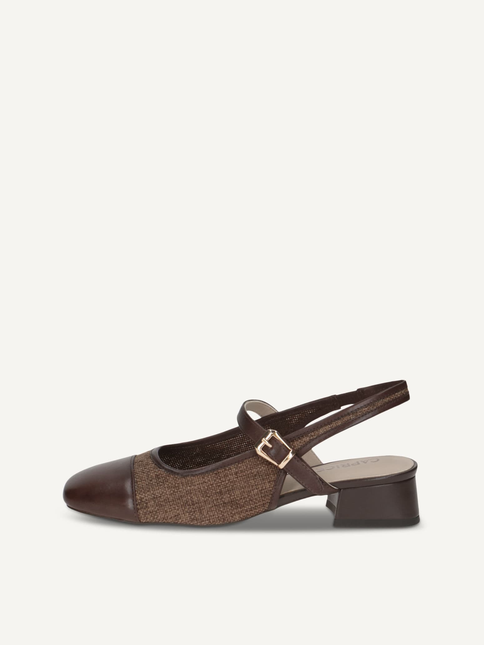 CAPRICE sling pumps, brown, made of Leather and synthetic with Trapeze heel, Size 36