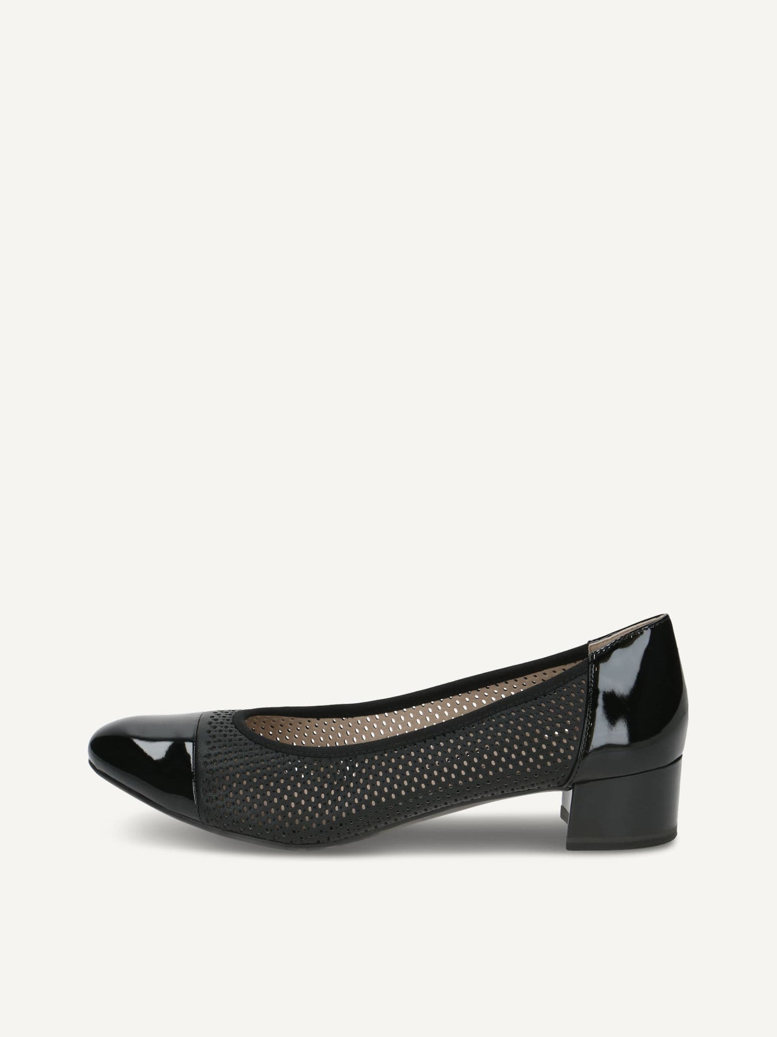 CAPRICE Pumps, black, made of Leather and textile with Block heel, Size 38.5