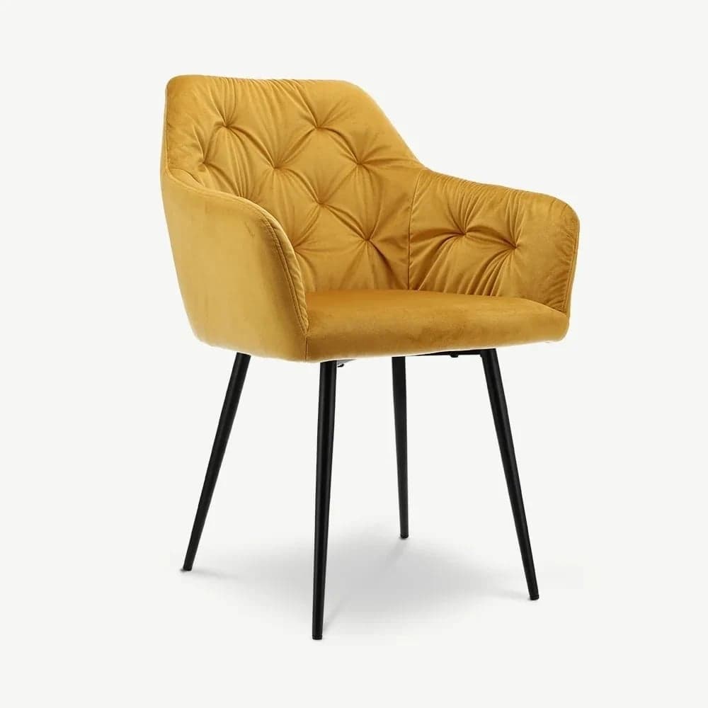 -€64 Gele velvet eetkamerstoel met armleuningen, elegante eettafelstoel