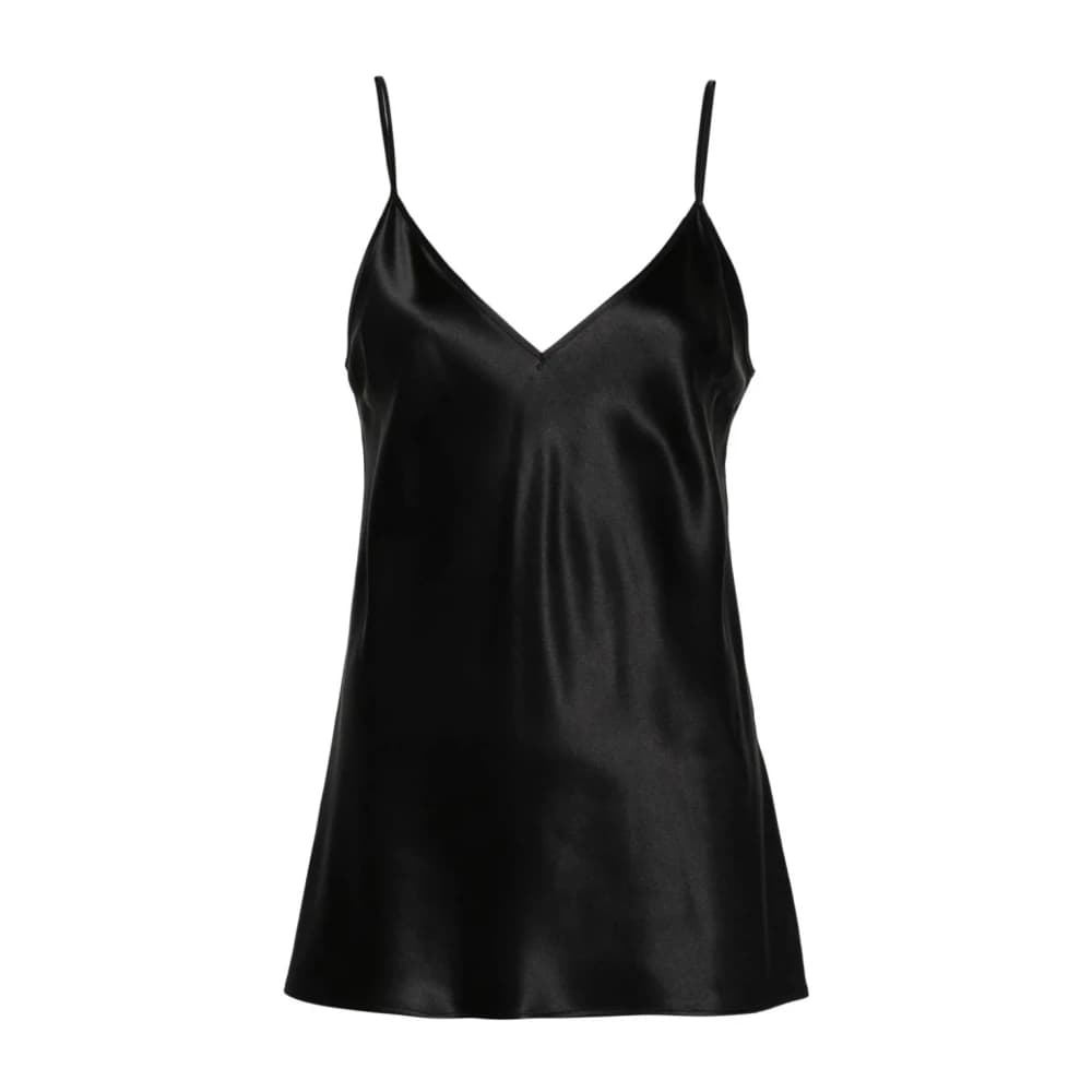 Zwarte Zijden V-Hals Mouwloze Top - Dames - Tops zonder mouwen - Zwart - XS - Tops