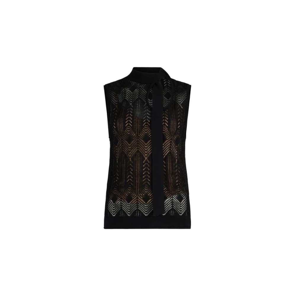 Top met ajourbreisel en strik - Dames - Tops zonder mouwen - Zwart - L - Katoen - Tops