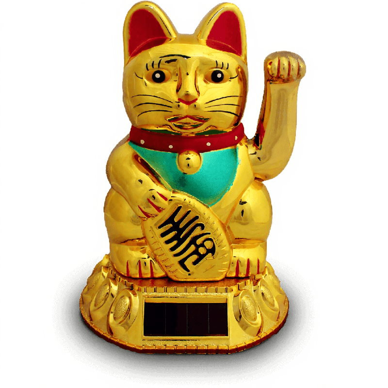 Glückskatze Solarenergie Gold H20cm (groß)