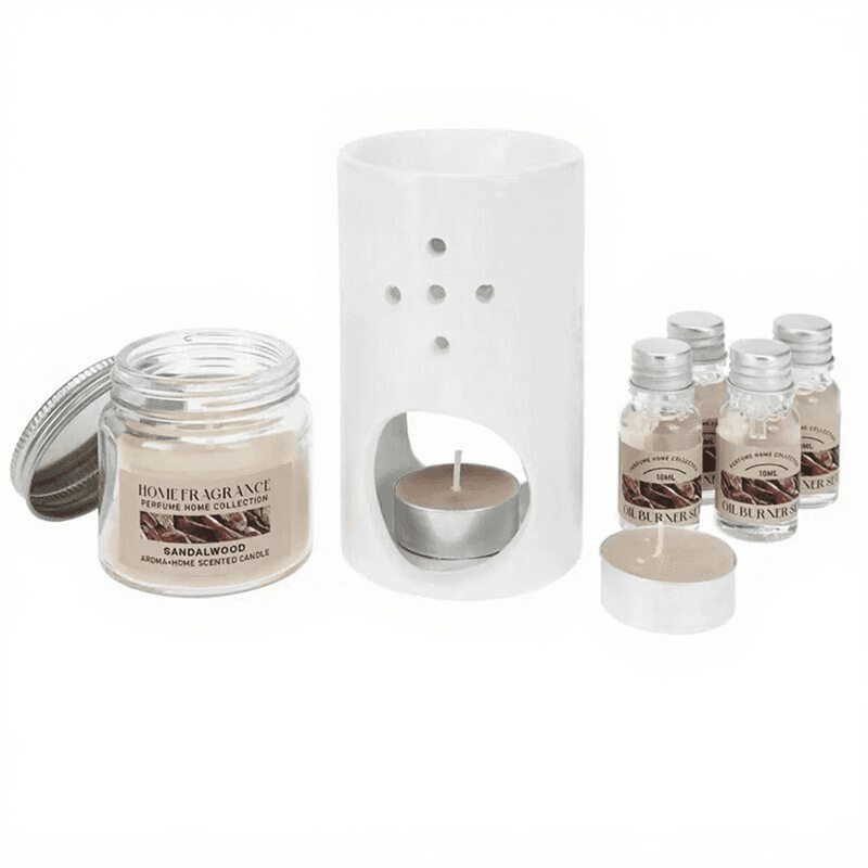 Home & Styling Kit parfumé, cheminée avec huiles et bougies, bois de santal