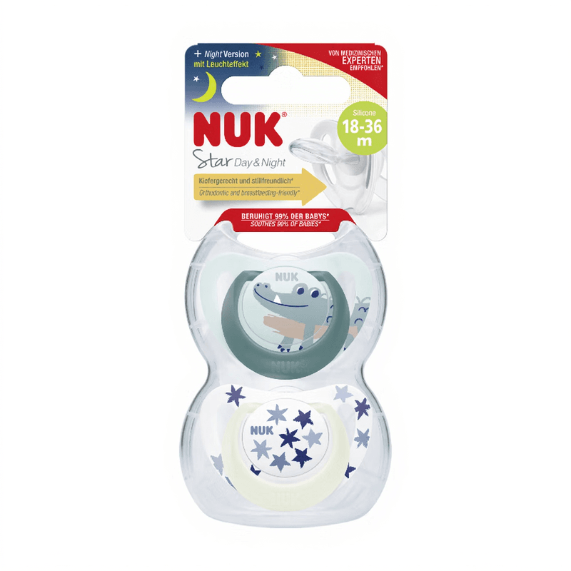 NUK Schnuller Tag und Nacht Silikon Größe 3 18-36 Monate 2 Stück