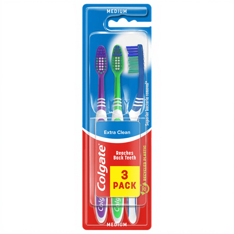 Colgate Extra Clean Mittel Handzahnbürste x3