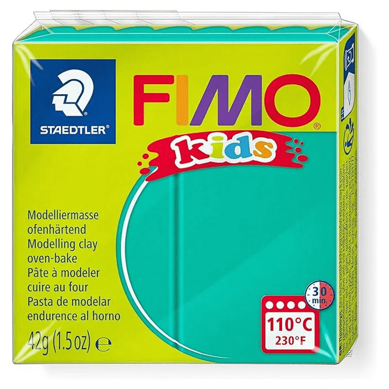 FIMO kids grüne ofenhärtende Modelliermasse, 42g Block, portioniert, grün