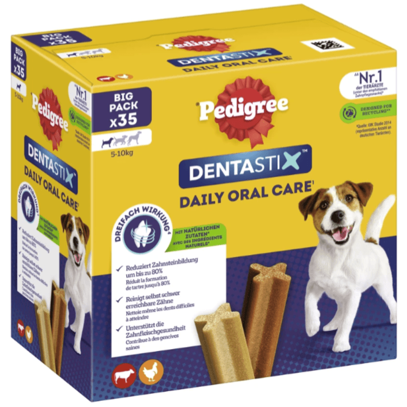 Pedigree DENTASTIX tägliche Zahnpflege, für 5-10 kg, 5x (7 Stück/110 g), insgesamt 35 Stangen/550 g