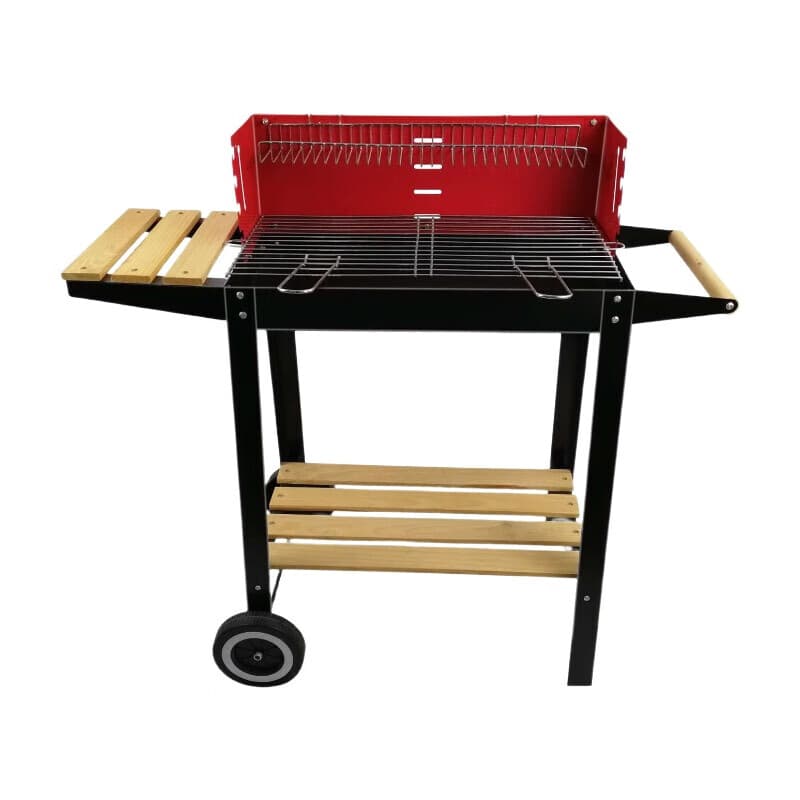 Alpina Holzkohlegrill mit Rollen, verstellbarem Grillrost, Windschutz und Seitentisch - 83 x 28 x 83 cm