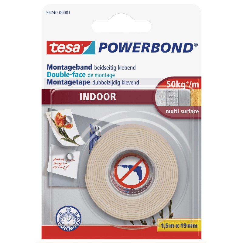 tesa Montageband Indoor, 1,5 m x 19 mm Blister