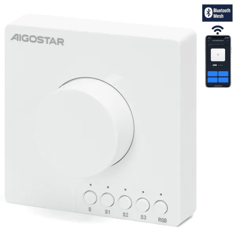 Aigostar Bluetooth Mesh Version/Smart Wandschalter Steckdose/DC Drehdimmer Schalter