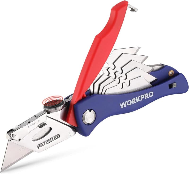 WORKPRO Teppichmesser, faltbares Universalmesser, inkl. 5 Ersatzklingen für Handwerker.