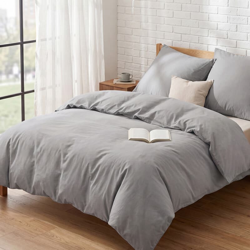 Bettwäsche 155x220 90% Baumwolle Hellgrau - Bettwäsche-Sets 155 x 220 cm Bettbezug 3teilig mit 2 Kissenbezüge 80x80 cm, Oeko-TEX Bedding Grau mit