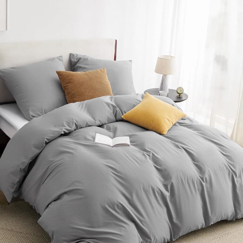 Bettwäsche 155x220 3teilig Grau - 1 Bettbezug 155x220 cm + 2 Kissenbezüge 80X80 cm, ÖKO-TEX Bettwäsche-Sets Grau 90% Polyester Mikrofaser mit