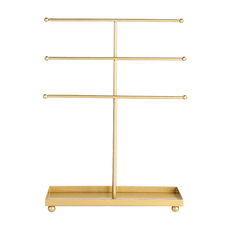 MyGift Moderner Schmuck-Organizer, 3-stufiger Metall Tisch-Schmuckständer für Armbänder und Halsketten mit Basis-Ringablage (Messing)