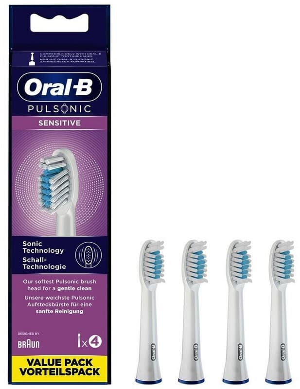 Oral-B Pulsonic Sensitive Aufsteckbürsten — ORIGINAL Zahnbürstenaufsatz für Oral-B Schallzahnbürste — Ersatzbürsten, Bürstenköpfe für