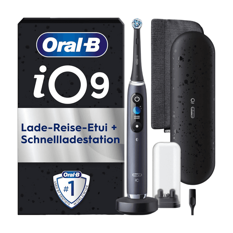 Oral-B iO Series 9 Luxe Edition Elektrische Zahnbürste, 7 Putzmodi, Zahnpflege, Farbdisplay, Lade-Reiseetui & Beauty Bag, Schwarz Onyx