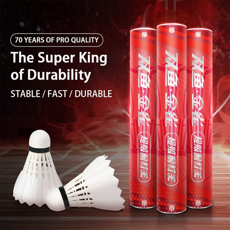 Double Fish JinQue Super King – langlebig – Gänsefeder-Shuttlecocks, 12er-Pack, Speed 76 – rot