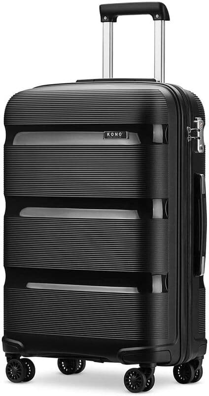 Kono großer Hartschalen-Reisekoffer mit 4 Spinner-Doppelrädern, leichtes Polypropylen-Check-in-Gepäck mit TSA-Schloss (Schwarz, 76 cm/100 L)