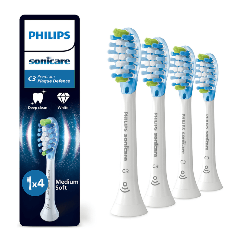 Philips Sonicare C3 Premium Plaque‑Schutz, Original‑Ersatz‑Aufsteckbürsten, Weiß, 4er‑Pack, HX9044/87