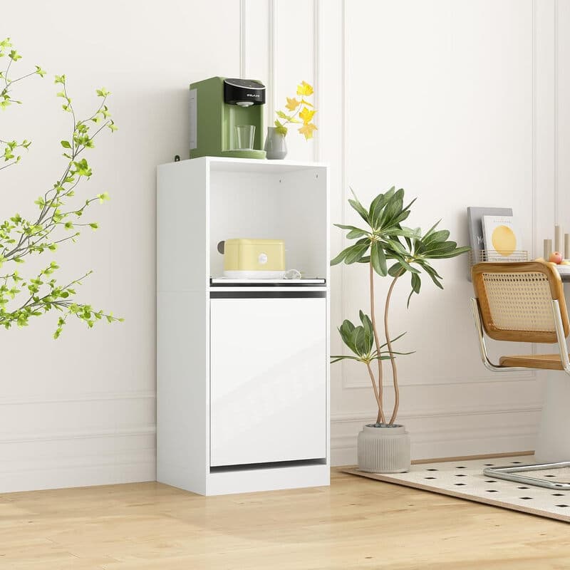 Caldion Multifunktionaler Aufbewahrungsschrank mit 1 offenem Regal und 1 Schrank für Wasserbar, Beistelltisch, 116 x 50 x 40 cm, Weiß, MDF