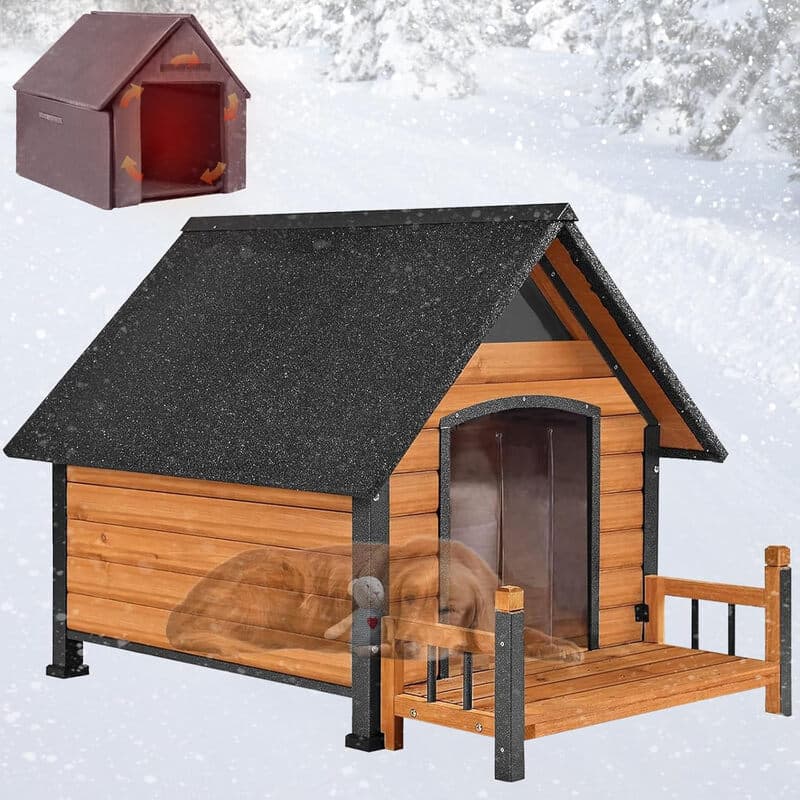 Aivituvin-AIR80-IN Isoliertes Hundehaus mit Innenfutter | Eisenrahmen - Braun - Mittel 32,9" (L) x 45" (B) x 32,6" (H)