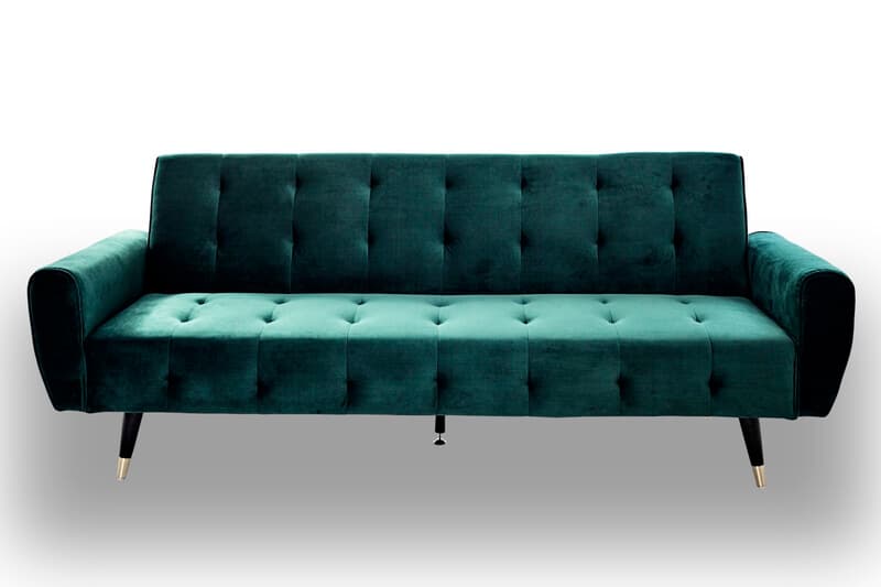 jahnke Rich, Green Velvet, Platzsparendes Schlafsofa CHILLAX, Breite 213 cm, Seitliche Staufächer, Elegante goldene Füße, Schlaffläche 213x103 cm,