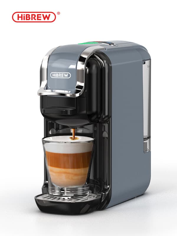 HiBREW 5-in-1 Kaffeemaschine für Heiß- und Kaltgetränke, kompakt, mit ESE-Pads und gemahlenem Kaffee, für Cafeteria, 20 Bar, Grau, H2B, DG,