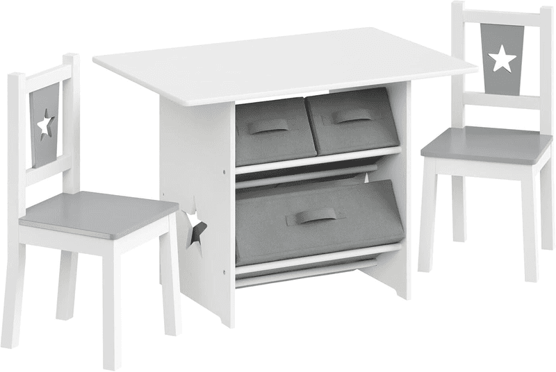 WOLTU Kinderspieltisch aus Holz mit Schubladen und 2 Stühlen, Multifunktionaler Tisch für Kinderzimmer