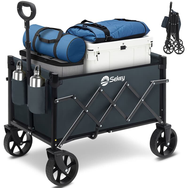 Sekey Bollerwagen Faltbar Klein 80KG, Handwagen Klappbar, Faltbarer Einkaufswagen Campingwagen mit Höhenverstellbarem Griff, Leicht & Platzsparend &