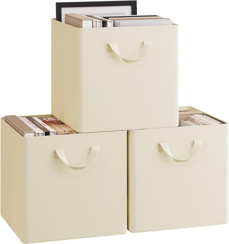 WOLTU Faltbare Aufbewahrungsboxen 3 Stück, Stoffboxen mit Griffen und Metallrahmen, Aufbewahrungswürfel für Wohnzimmer, Schlafzimmer,