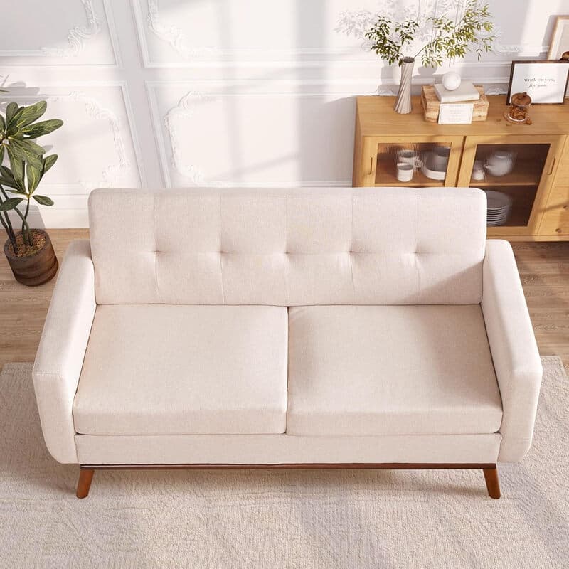 HONEYOU 165 cm Zweisitzer-Sofa, Mid-Century Modern-Stil, mit Nieten und Steppung, robust, einfache Montage, für Schlafzimmer, Büro & Wohnung,