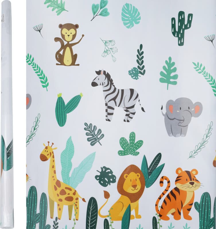 Niedliches Geschenkpapier mit Tiermotiv für Kindergeburtstage, 70 x 400 cm