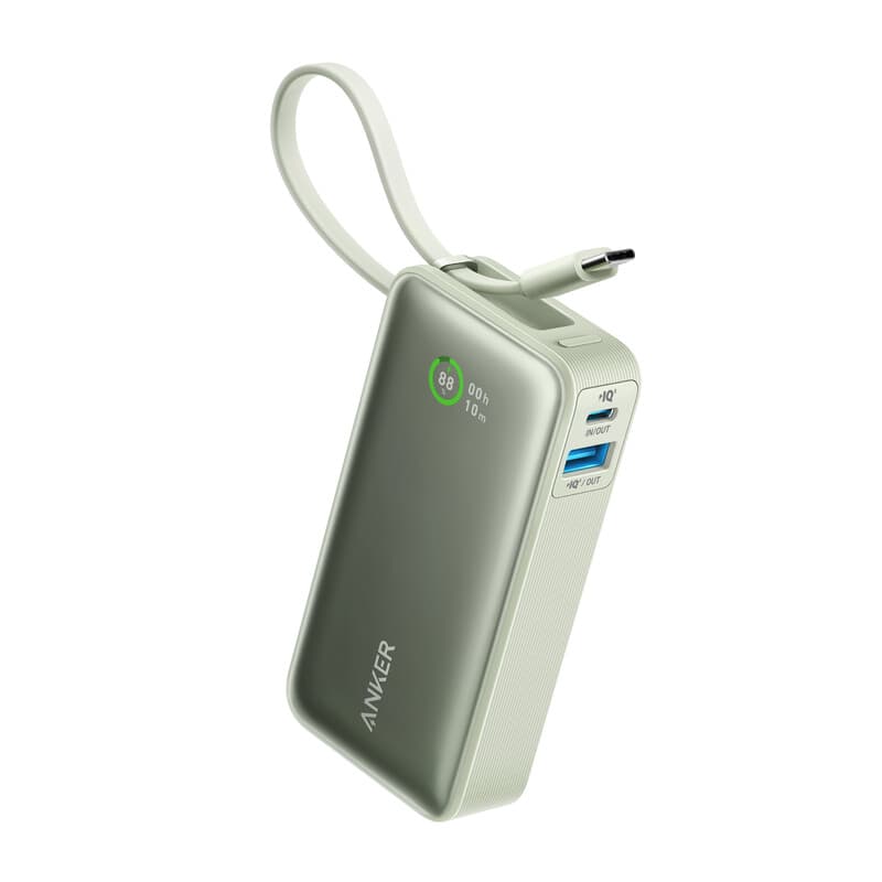 Anker Nano Batterie externe 10 000 mAh avec câble USB-C intégré, Puissance maximale PD 30 W, 1 port USB-C et 1 port USB-A, Compatible iPhone 16 Pro