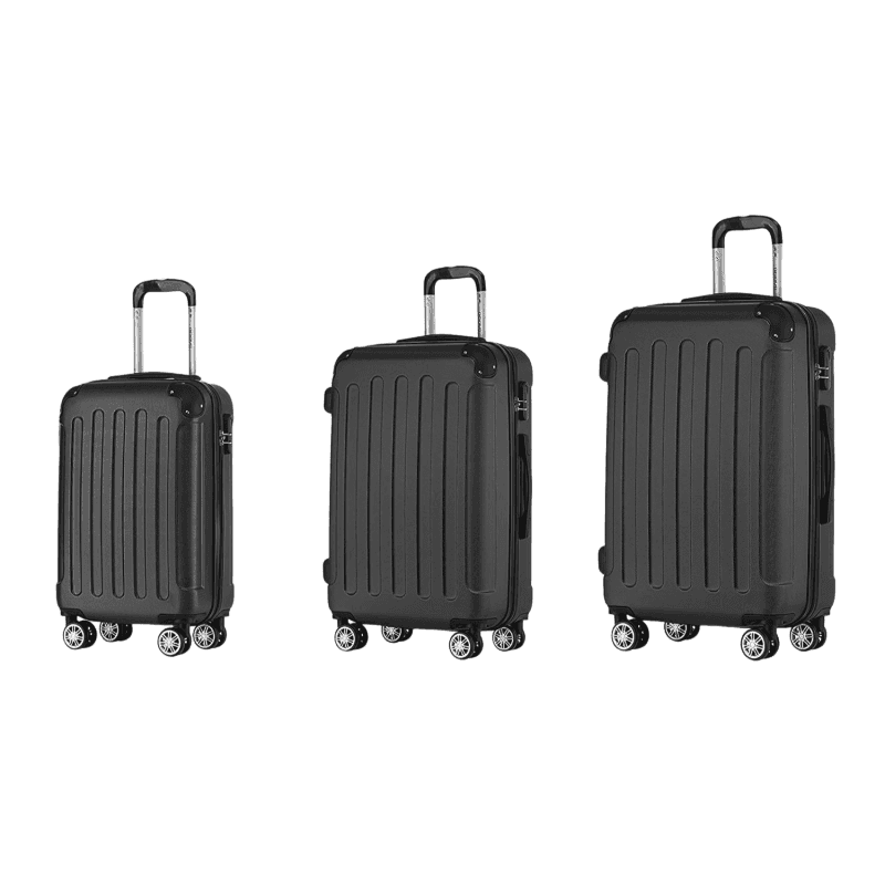 ochama Schwarz Koffer-Set 3-teilig, leise Universalrollen, Zahlenschloss, abriebfest und druckbeständig, 20+24+28 Zoll, geeignet für Billigflieger,