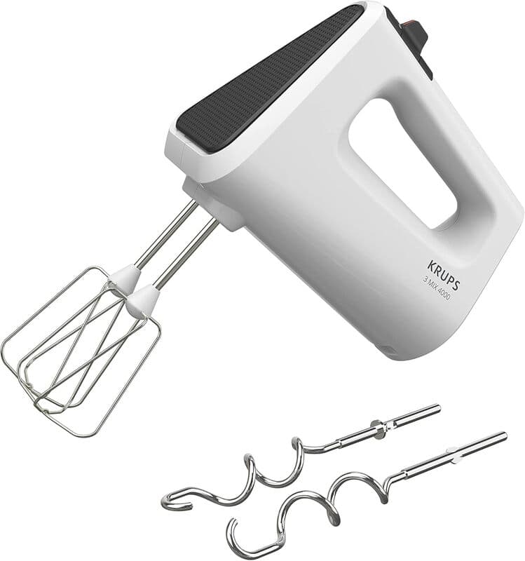 Krups GN4001 3 Mix 4000 Handmixer | 450 Watt | Robustes Design | Variable Geschwindigkeitsregelung | Turbo- und Auswurffunktion | Inklusive 2
