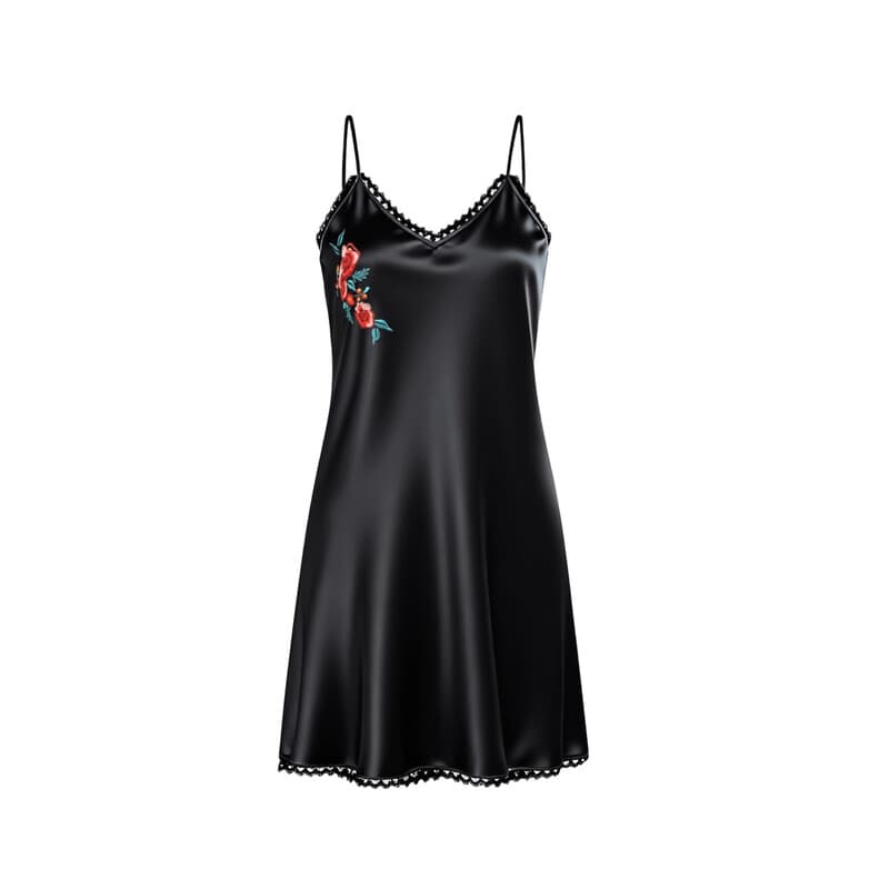 IZURIA Trägerkleid mit Spitzen-V-Ausschnitt, schwarz, seidenartig, XL