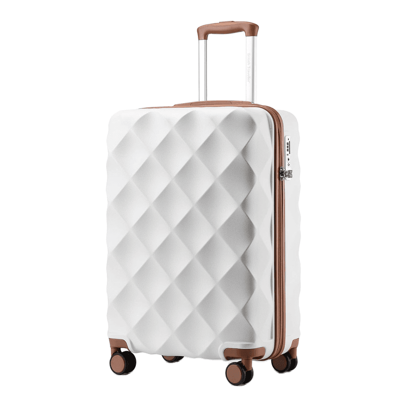 British Traveller Hartschalenkoffer, groß, 74,5 x 49 x 30,5 cm, Rollkoffer aus ABS+PC mit TSA-Schloss, Creme