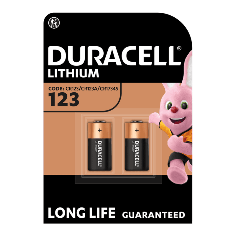 DURACELL CR123 Lot de 2 piles au lithium haute puissance 3V CR123A / CR17345, puissance longue durée, pour appareils photos / lampes de poche /