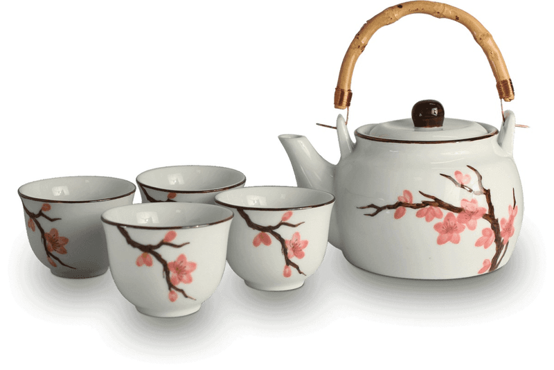 Edo-Stil Japanische Teeservice - Kirschblütenmuster (1 Teekanne + 4 Teetassen) Keramik Teeservice 800ML