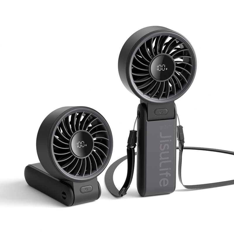 JISULIFE Tragbarer Handventilator Life 7, 5000 mAh wiederaufladbar, Hochleistungs-Motor, LED-Display, 19,5 Stunden Kühlung, 5 Geschwindigkeitsstufen,