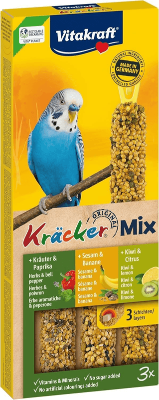 Vitakraft Vogelsnack Sittich Kräcker Mix Banane, Kräuter, Kiwi, 1 x 3 St