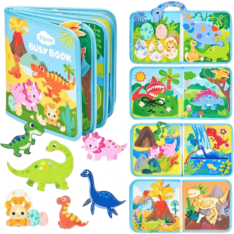 Dinosaurier-Buch mit Beschäftigungsspielen, geräuscharmes Aktivitätsboard für Reisen, für Kleinkinder im Alter von 2–5 Jahren, 1 Set,