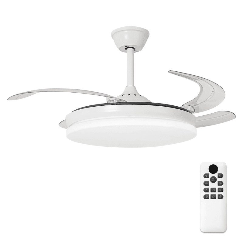 Parrot Uncle 42-Zoll-Deckenventilator mit Licht und einziehbaren Flügeln, 36W DC-Motor, Weiß - Rundes Design