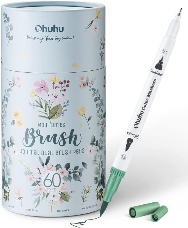 Ohuhu Maui-Serie Doppelspitzen-Pinselstifte – 60 wasserbasierte Künstlermarker mit Fineliner für Malen, Zeichnen und Kalligraphie