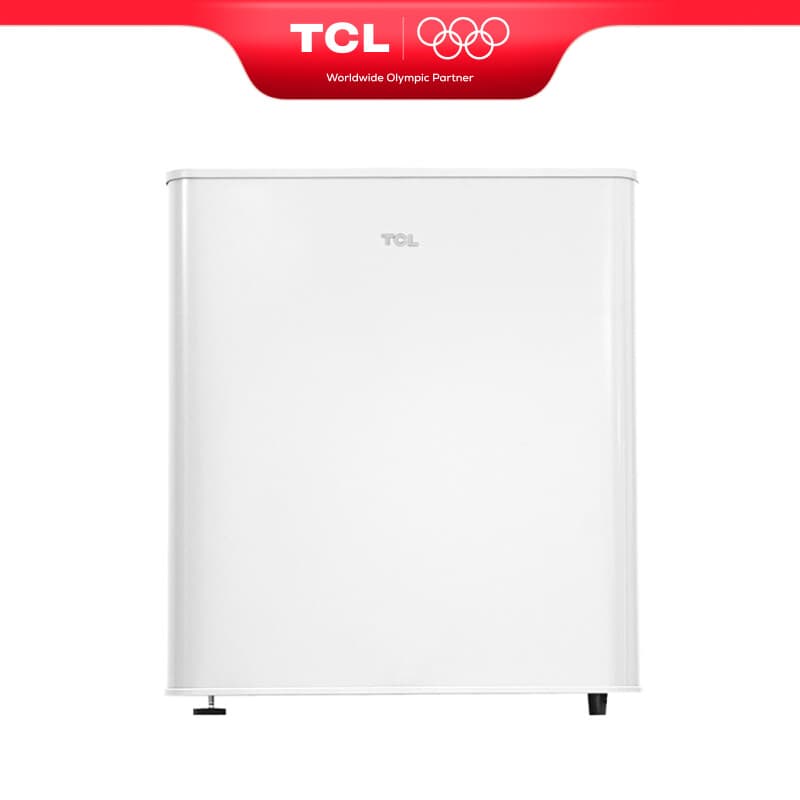 TCL RF60DWE0 45 L Kompakter Mini-Tischkühlschrank für Getränke & Snacks, verstellbare Füße, gehärtetes Glasregal, Energieklasse E, leise für
