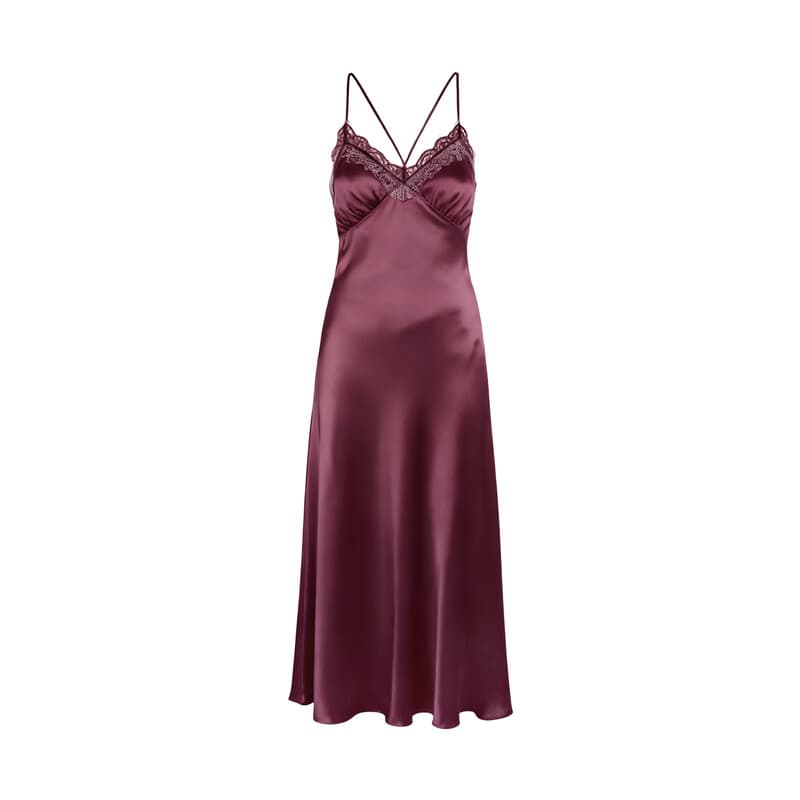 IZURIA Ziegelrotes seidenähnliches Trägerkleid mit schmalem Spitzenbesatz und V-Ausschnitt M